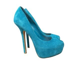 Steve Madden Ultra High Dejavu Teal Pump Heels Women’s Size 6.5M Suede